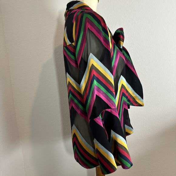 Alice + Olivia Colorful Striped Silk Bowtie Sheer Button Top Sz XS Blouse Preppy - Picture 7 of 12